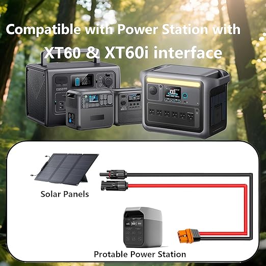 Solar to XT60i Extension Cable 25FT 12AWG Solar Charge Cable Solar Panel Connector to XT60i Adapter Compatible for EcoFlow River Delta Anker SOLIX Power Station