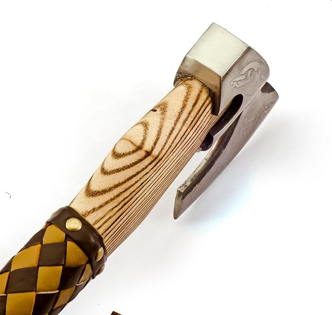 Custom Forged Carbon Steel Viking Style Bearded Axe - Real Hatchet Throwing &amp Camping Axe with Leather Wrap Best Gift for Anniversary Valentine's Day Birthday with Premium Leather Sheath