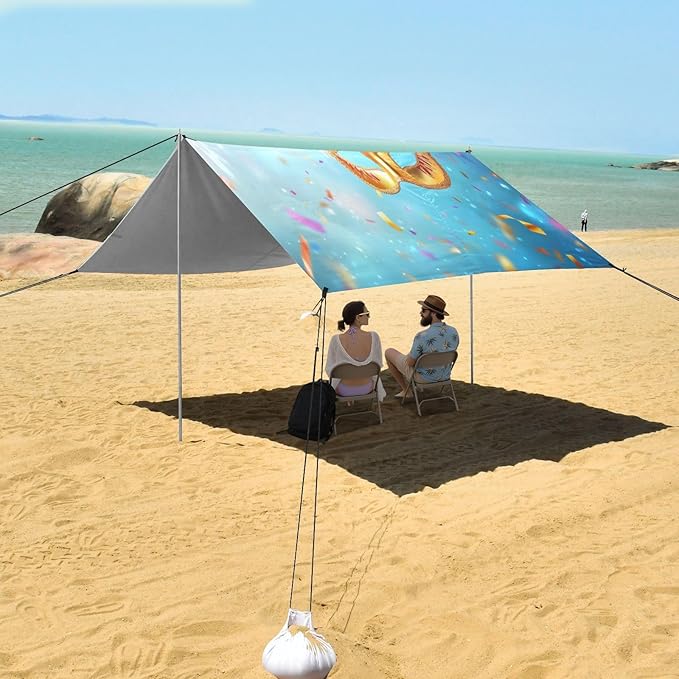 Carnival Masquerade Mask Mardi Gras Pattern Beach Tent Sun Shelter Set UPF50+ UV Protection 10.5 x 9.19 FT Camping Shade Canopy with Sandbags Sand Anchors Carrying Bag and Others