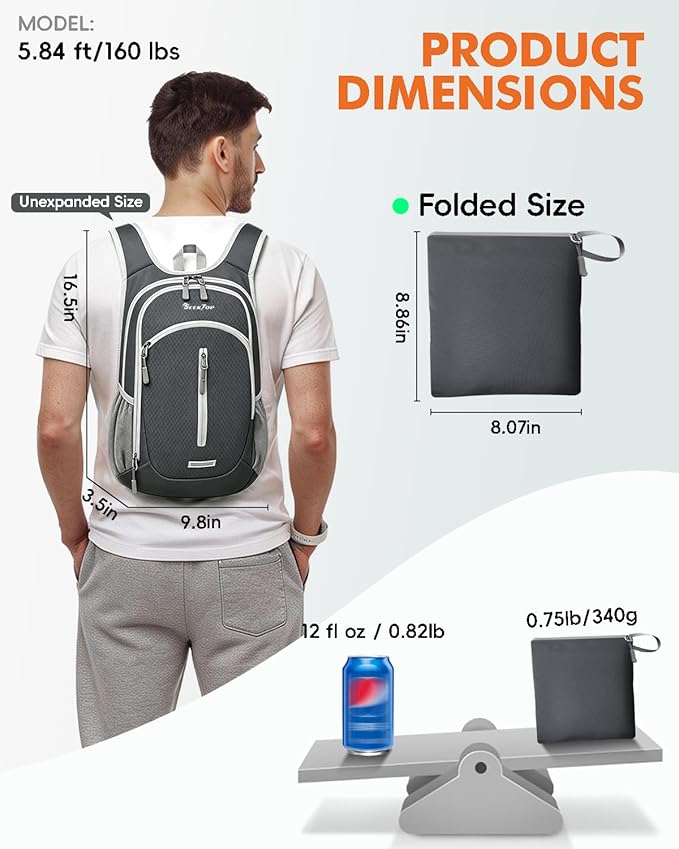 Seektop Small Hiking Backpack Expandable 12L-15L Lightweight Packable Waterproof Daypack with Phone Pocket for Women Men