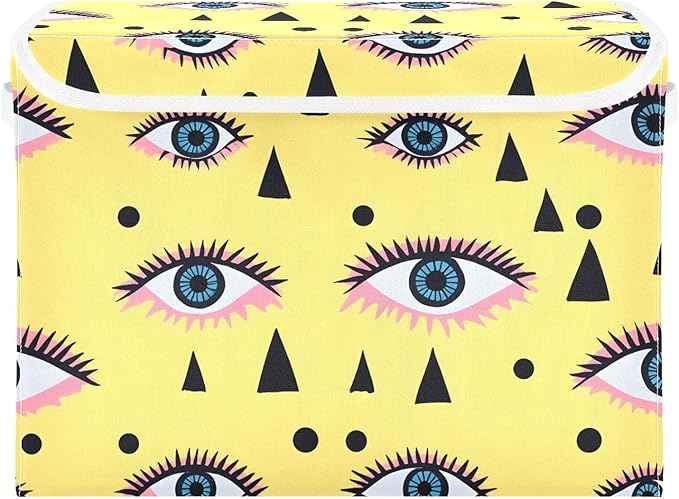 Eyes Yellow Storage Cube Bins Basket with Lid Collapsible Flip-top Fabric with Handle for Home Bedroom Closet Office 16.5×12.6×11.8 in
