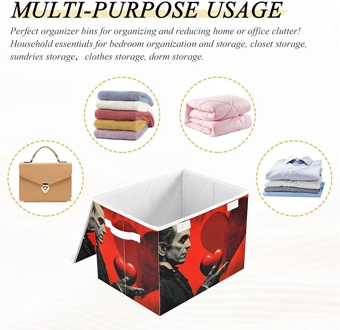 AIXIWAWA Lidded Storage Cube (Vampire with Heart) Fabric Foldable Closet Bins with Flip Lid and Handles Organizer Basket Container 16.5 x 12.6 x 11.8 IN