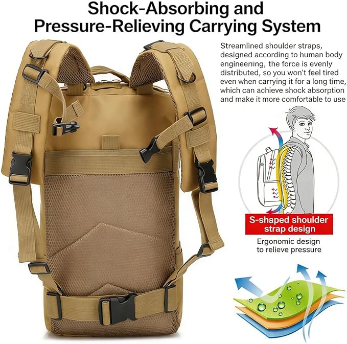 LINGYUE Waterproof Tactical Bagpack 25L Outdoor Hiking Backpack For Outdoor Camping Hunting Travel Trekking(J)