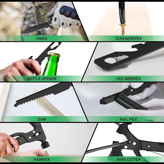 15-in-1 Multitool Axe Hatchet Birthday Gifts for Men Essential for Camping Hiking Cool Gadget Gifts for Men. Women Dad Him Husband Father Mechanic Boyfriend Black