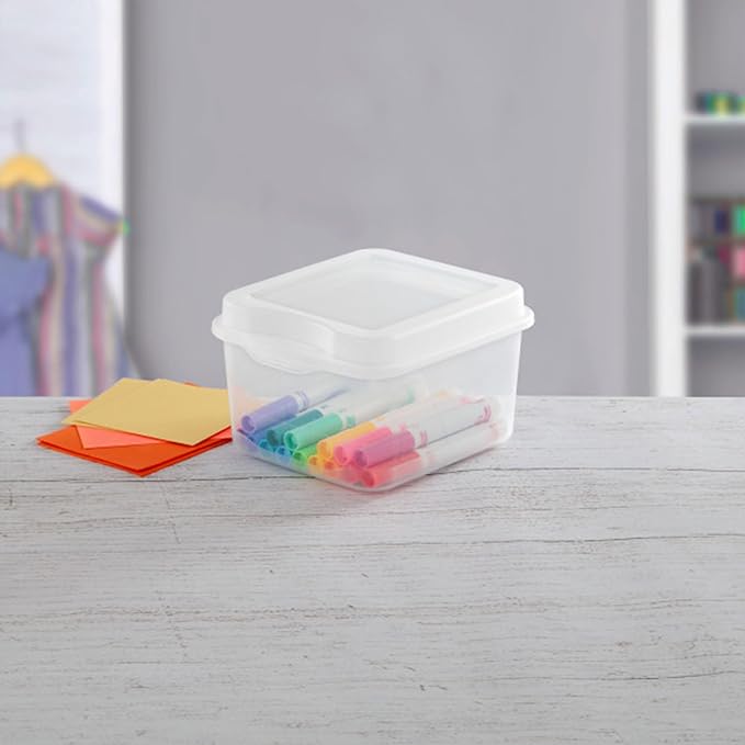 Sterilite 48-Pack Square Small FlipTop Clear Plastic Storage Box with Hinged Lid - Stackable Multipurpose Organizer for Art and Craft Supplies Accessories Photos &amp CDs Home or Office Use