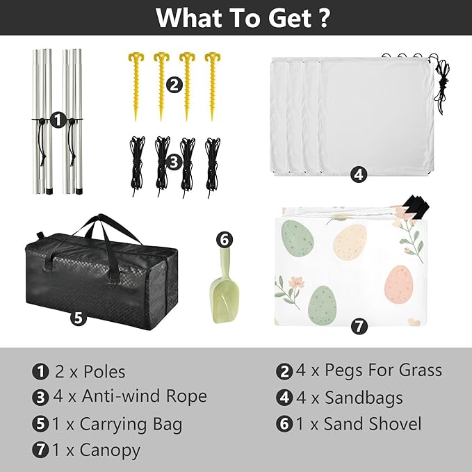Beach Canopy with Windproof Ropes &amp Sandbags Beach Tent Sun Shade Sun Shelter for Camping Trips Fishing Backyard Fun or Picnics Easter Egg