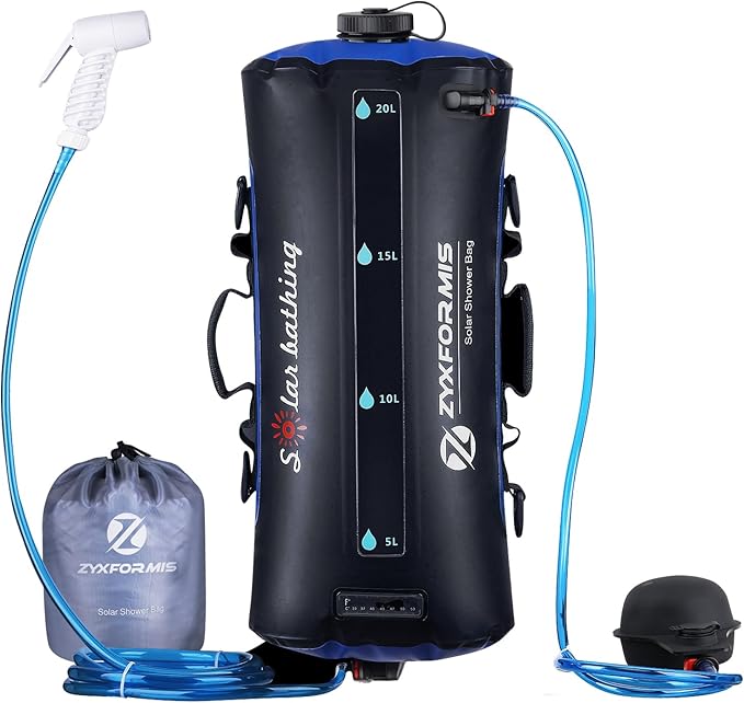 Camping Shower Bag 5 Gal/20L TPU Material Portable Shower Bag with Foot Pump and Press-Type Shower Nozzle for Camping Beach Swimming Outdoor Traveling Hiking