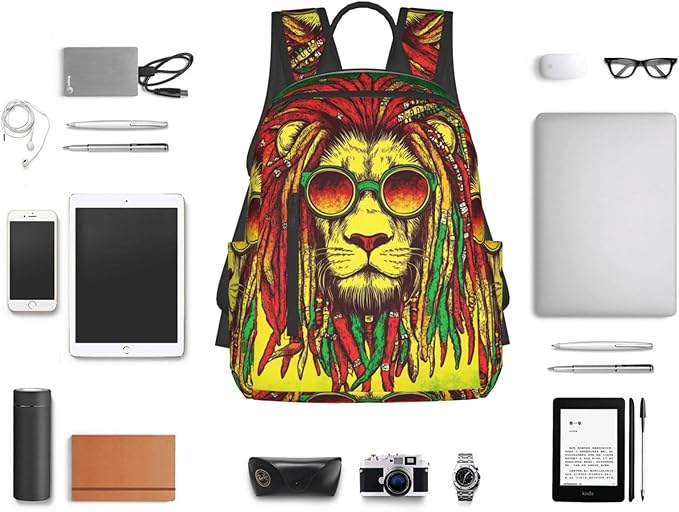 Backpack for Hiking Travel jamaican rasta flag rastafarian reggae lion Bookbag