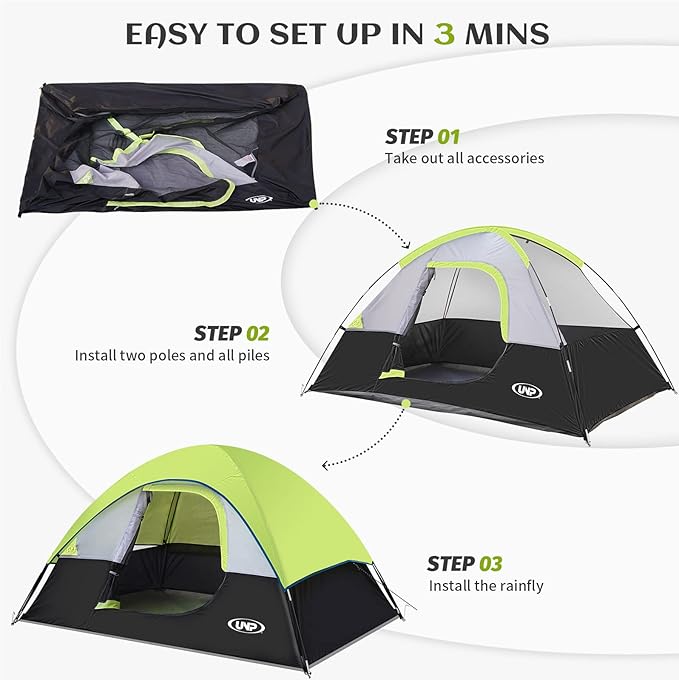 Camping Tent 2-4 Person Waterproof Windproof Tent with Rainfly Easy Set up-Portable Dome Tents for Camping…