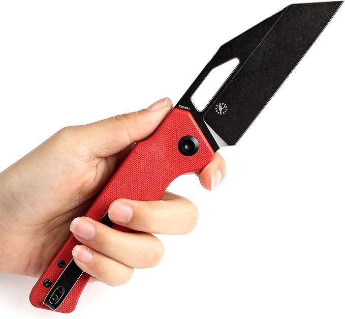 KANSEPT Egress Pocket Knives 8.24in Folding Knife with Black Stonewashed 14C28N Blade Red G10 Handle Pocket Tactical Knife for Men Women Envelope Opener with Thumb hole T1033A5