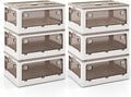 GOFLAME 6-Pack Storage Bins with Lids 32QT Stackable &amp Collapsible Plastic Storage Boxes with Wheels Foldable Closet Organizers with 5 Opening Ways