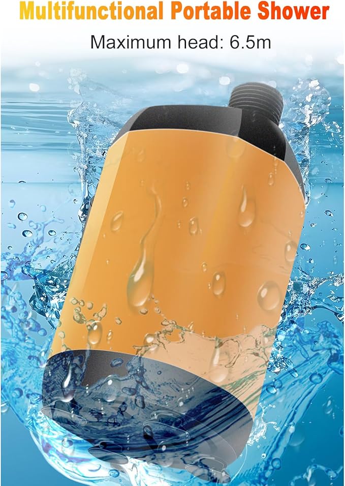 Geevorks Portable Shower Pump with Temperature Display High Lift 6.5M for Outdoors Camping Hiking Car Pet Washing