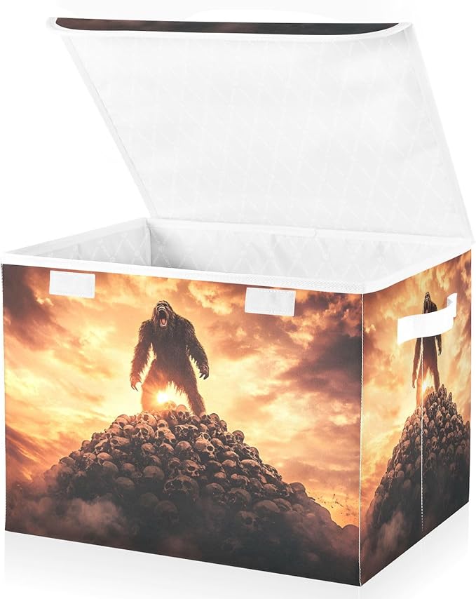 Storage Cube with Lid Skull Pile Sasquatch Print 16.5×12.6×11.8 IN Collapsible Large Capacity Foldable Storage Basket Bin Organizer