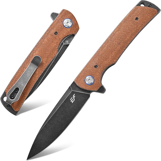 Eafengrow EF973 Folding Knife D2 Steel Blade Micarta Handle Scale Pocket Knife Folder for Working Camping Hiking EDC Tool Knife(brown)