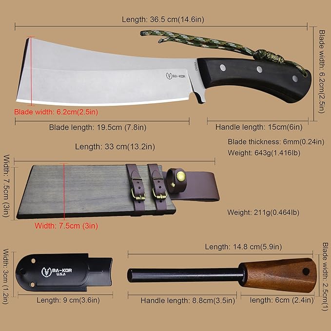 BA-KOR (Pioneer ) (14.6) DC53 steel 6mm thickened full Tang fixed knife+ Wooden sheath &amp(5.9IN) Cerium Igniter suitable for outdoor hunting cutting chopping camping obstacle removal explora