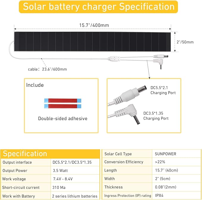Blinds Solar Panels | Slender Solar Panel- 8.4Volt Small Solar Charger for Motorized Blinds Windows Curtain LED Surveillance Camera