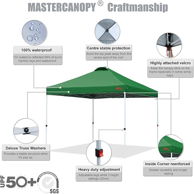 MASTERCANOPY Durable Pop-up Canopy Tent with Roller Bag (Forest Green)