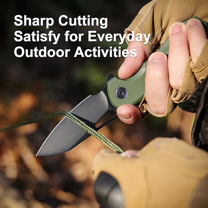 REMETTE RT-CAMEL Folding Pocket Knife Button Liner Lock - 3.1 D2 Steel Blade Green G10 Handle EDC Knife with Reversible Pocket Clip Sharp Knife for Hiking Camping Men &amp Women - RTG1
