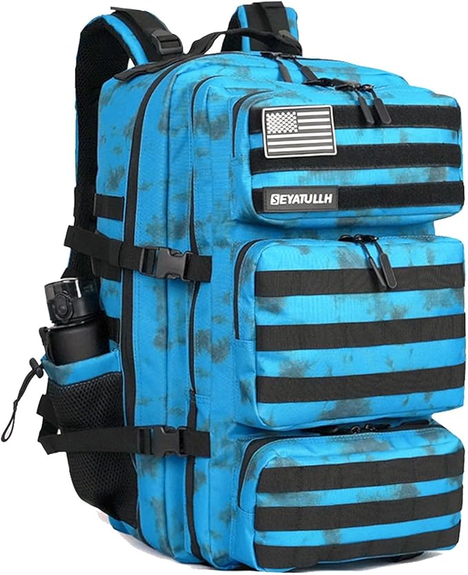 Military Tactical Backpack 55L for Men &amp Women Bug Out Bag Assault pack Molle Daypack Hiking Trekking Rucksack (Blue tie dye)