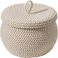 Rope Woven Basket - Round Rope Organizer Cotton Table Basket Covered Storage Bin | Stylish Decorative Utility Holder Soft Lid Container with Sturdy Shape for Napkins Sundries Snacks Makeup Towels