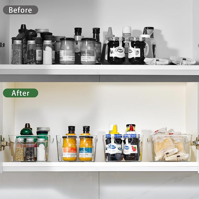 12 Pack Clear Plastic Storage Bins Pantry Organizers and Storage Clear Pantry Organizer Bins Plastic Containers with Handle for KitchenFreezerCabinetClosetBathroom Under Sink Storage