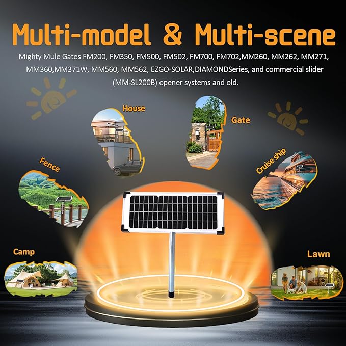 10W Solar Panel Kit FM123 Fit for Mighty Mule GTO PRO Gate Opener Parts MM571W MM371W 571W MM271 371 MM371W MM360 MM262 560 MM560 MM562 FM350 MM260 MM560 FM200 FM350 FM500 FM502 FM700 &amp More
