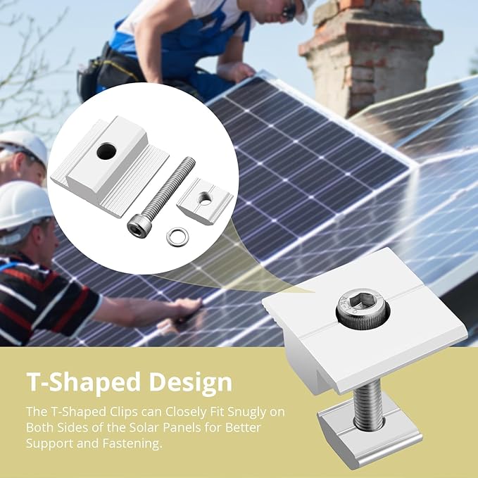 Anbte 10pcs Solar Panels Centre Clamps Aluminium T-Shaped Mid Clamps Include 10 Screws M8 Solar Panel Mounting Brackets for Metal Roof Tin Roof Sheet Roof and Any Other Flat Roof 40mm