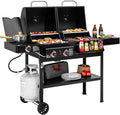 ZH3005 2-Burner Gas and Charcoal Combo Grill with Side Burner 34000 BTU Dual Fuel Grill 823 Sq. In. Cooking Area for Outdoor Patio Garden Picnic Backyard Cooking Black