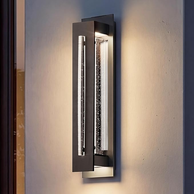 Kichler River Path 23 LED Outdoor Wall Light in Textured Black 1-Light Contemporary Exterior Wall Sconce with Clear Seeded Glass 3000K (23 H x 5.5 W) 49946BKTLED