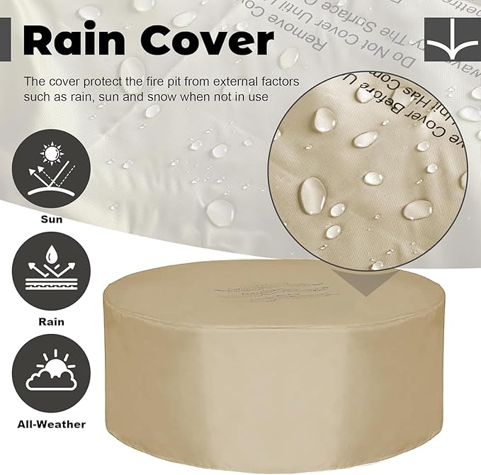 36inch Outdoor Propane Fire Pit Table Set - 3-Piece Round Concrete Natural Gas Firepit with Tank Cover Wind Guard Rain Cover 50000 BTU Modren Fire Table for Outside Patio Backyard - Beige