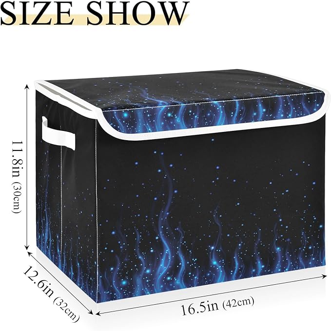 Storage Bins With Lid Stackable Fabric Closet Organizer Clothing Storage Large Boxes For Closet Shelves Bedroom Bright Blue Fire Flame Dots