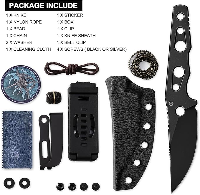 Petrified fish PFE18 Bison L 3.03 Fixed Blade Knife N690 Steel Personalized Skeleton Knife Stonewashed Blade for EDC (Black Stonewashed)