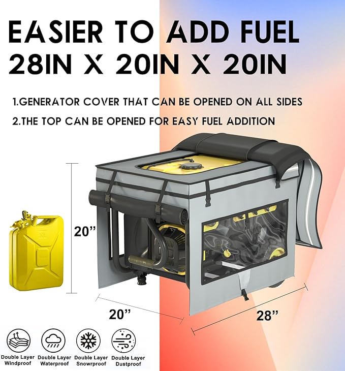 Generator Covers While Running 28L x 20W x 20H Heavy Duty Waterproof Generator Covers for Outside Compatible with 3000W-5000W Frame Generator All Season Protection for Generator（Gray）