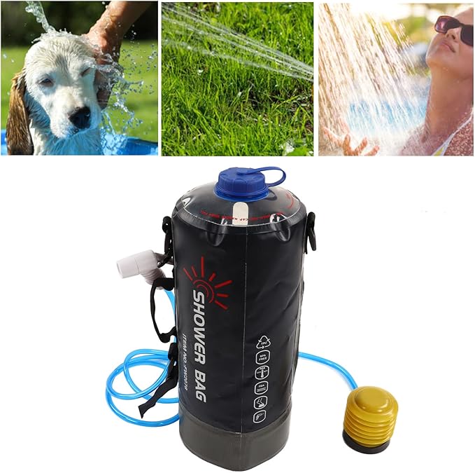 flexman 12L Camping Shower Portable Foldable Bath Bag Kit with Pump and Water Tube Camping Shower Bag for Travel Camping Barbecue Hiking Bathing Pets
