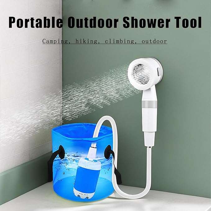 Portable Camping Shower 5000mah Battery Outdoor Camping Shower Pump Echargeable Shower Tool for Pumping Water from Bucket for Outdoor Camping Traveling Pet Bathing Car Washing