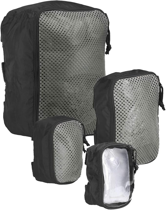 Tasmanian Tiger Modular Tactical Packing Cubes Set - Four Flexible Mesh Pouches with Modular Fastening Multiple Sizes
