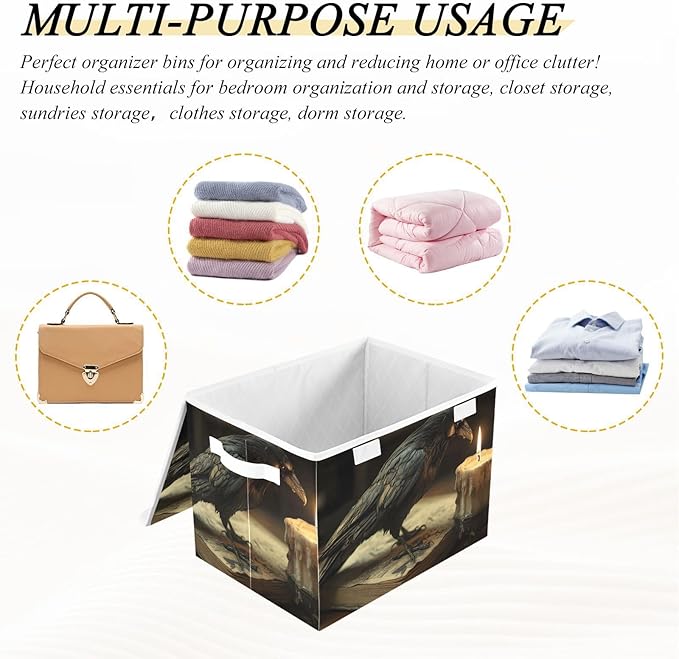 Storage Cube with Lid Crow Gothic Print 16.5×12.6×11.8 IN Collapsible Large Capacity Foldable Storage Basket Bin Organizer