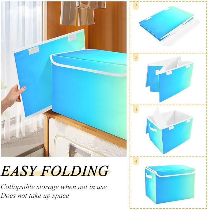 Blue Gradient Storage Bin with Lid Collapsible Storage Organizer Closet Organizers and Storage for Office Supplies Home