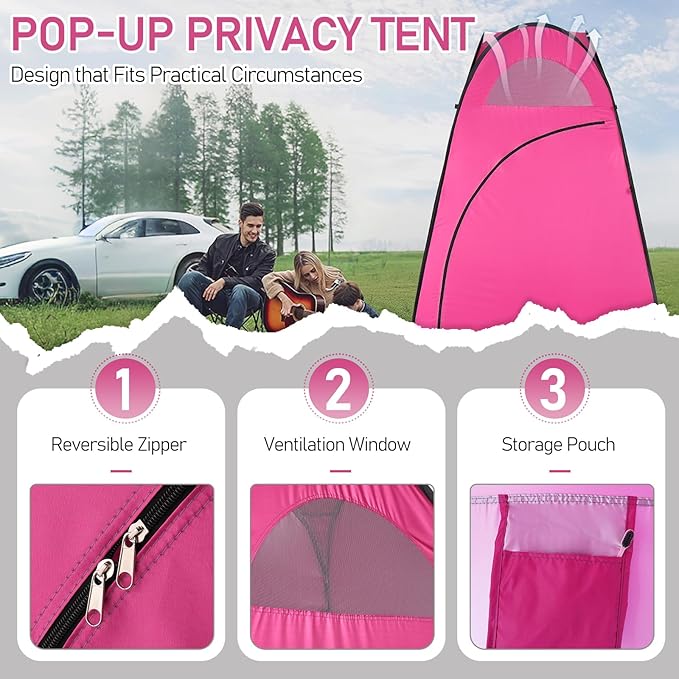 Pop Up Pod - Privacy Shower Tent with Carry Bag Dressing Room Instant Portable Toilet Stall for Camping Beach or Tailgate (Pink)