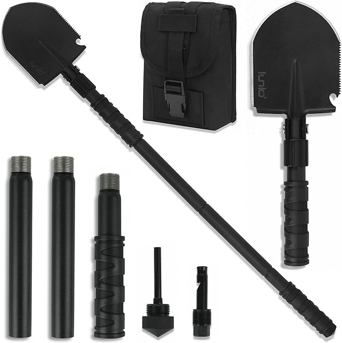 iunio Camping ShovelShovel Folding Portable Multitool Foldable Entrenching Tool Collapsible Spade for Backpacking Trenching Hiking Survival Car Emergency