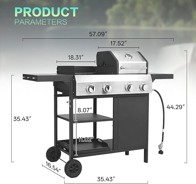 Endark 49200 BTU 4-Burner Multi-Function Stainless Steel BBQ Grill - For Outdoor Cooking Patio Backyard Barbecue Camping - Griddle Combo for BBQFRYING and PIZZA