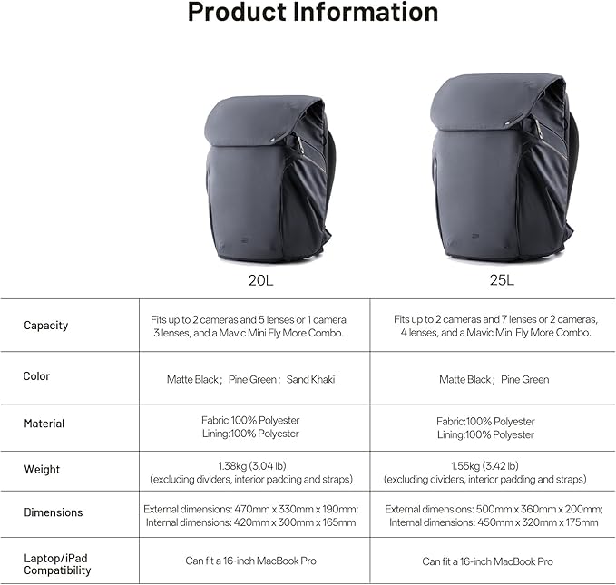 PGYTECH OneGo 2 Camera Backpack 20L with Laptop/iPad Compartment Waterproof Camera Backpack for Urban &amp Travel Photography – Compatible with Sony/Canon/Nikon/DSLR/SLR Mirrorless Cameras Sand Khak