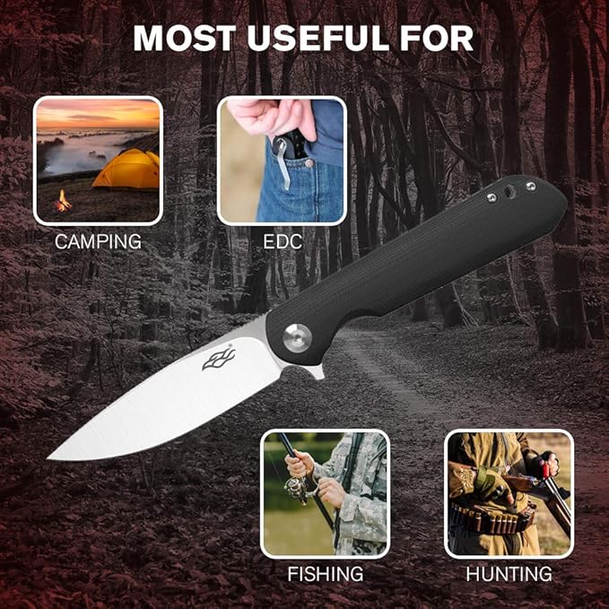 Firebird GANZO FH41S-GY Pocket Folding Knife D2 Steel Blade G10 Anti-Slip Handle with Clip Fishing Hunting Camping Outdoor Flipper EDC Pocket Knife Best Gift for Men and Women (Grey)