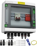 2 String Solar PV Combiner Box IP65 2 in 1 Out DC500V 40A Circuit Breaker with Surge Protector and 20A PV FuseSolar Disconnect Switch Outdoor Waterproof for Solar Panels System