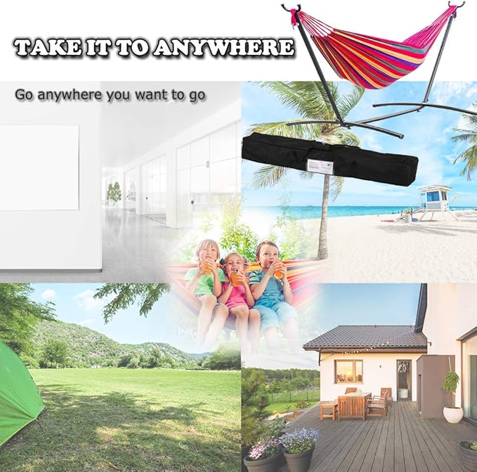 Hammock and Stand Heavy Duty Portable Solid Steel Stand with Carrying Case Adjustable 9Ft Indoor-Outdoor 2 Person Large Camping Weather Resistant Hammock Stands for Backyard Decor Bed Patio Lawn Garde
