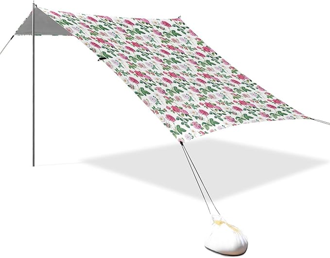 ALAZA Rose Flower Floral Beach Tent Sun Shelter UPF50+ Protection Beach Shade Canopy w/ 4 Sandbags for Outdoor Camping Fishing Backyard Fun Picnic 10x9 ft