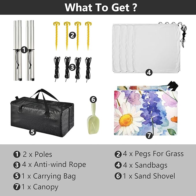 ALAZA Watercolor Floral Daisies Beautiful Wildflowers Beach Tent Sun Shelter Portable Canopy Sunshade for Outdoor Camping Picnics Backyard Fun 10x9 ft