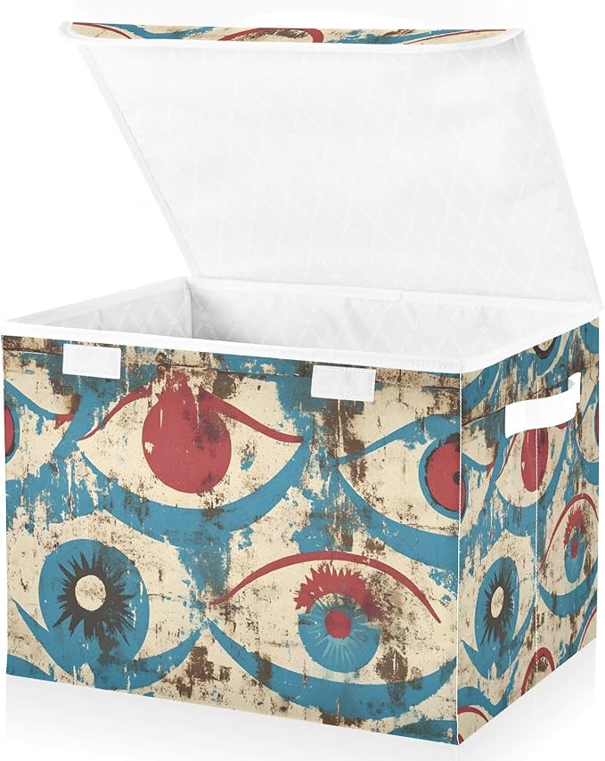 Storage Cube with Lid Retro Eye Pattern Print 16.5×12.6×11.8 IN Collapsible Large Capacity Foldable Storage Basket Bin Organizer