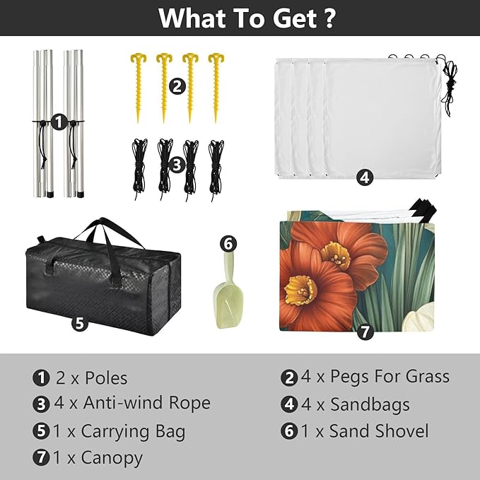Florals Daffodil Bleeding Heart Dahlia Beach Tent &amp Canopy UPF50+ Lightweight Sun Shelter with Sandbags and Shovel for Backyard and Camping