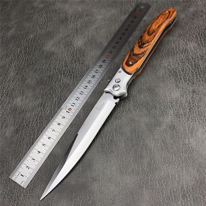 12'' Tactical Folding Knife 420 Stainless Steel Blade Red-colored Wood Handles with Slide Safety Lock Outdoor Camping EDC Tools